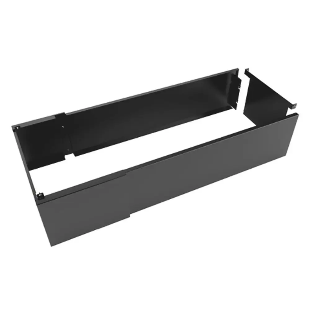Schwarze Bodenkonsole aus Metall, bestehend aus mehreren Teilen, geformt und konstruiert von Roth, geeignet für verschiedene Anwendungen.